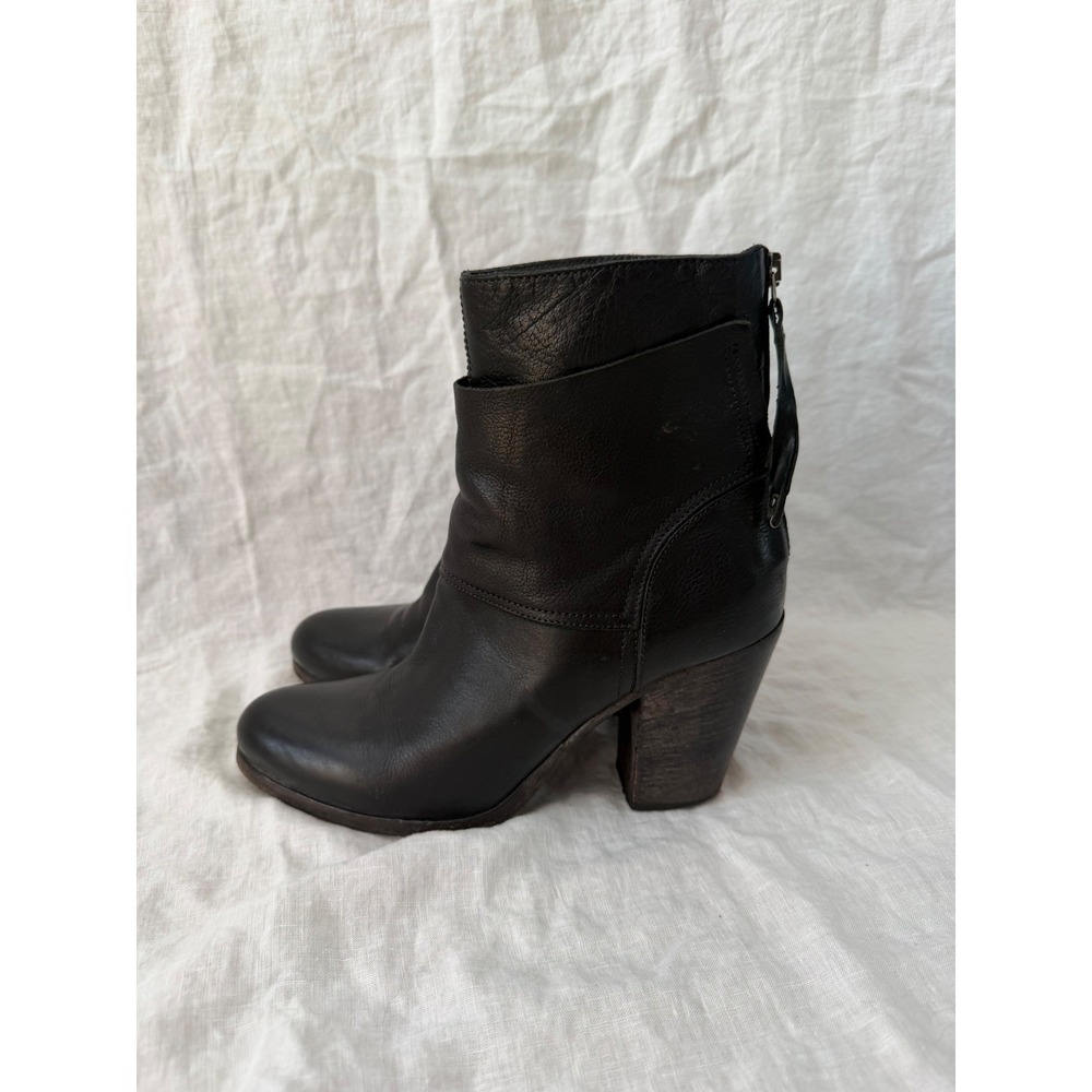 Moma Ankle Boots Women Black Leather Stacked Block Heel Made in Italy 39.5 - Picture 3 of 10